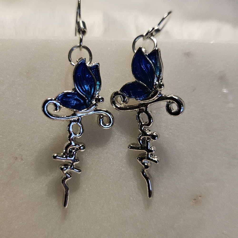 Beautiful Butterfly Faith Dangle Earrings - Picture 3 of 5